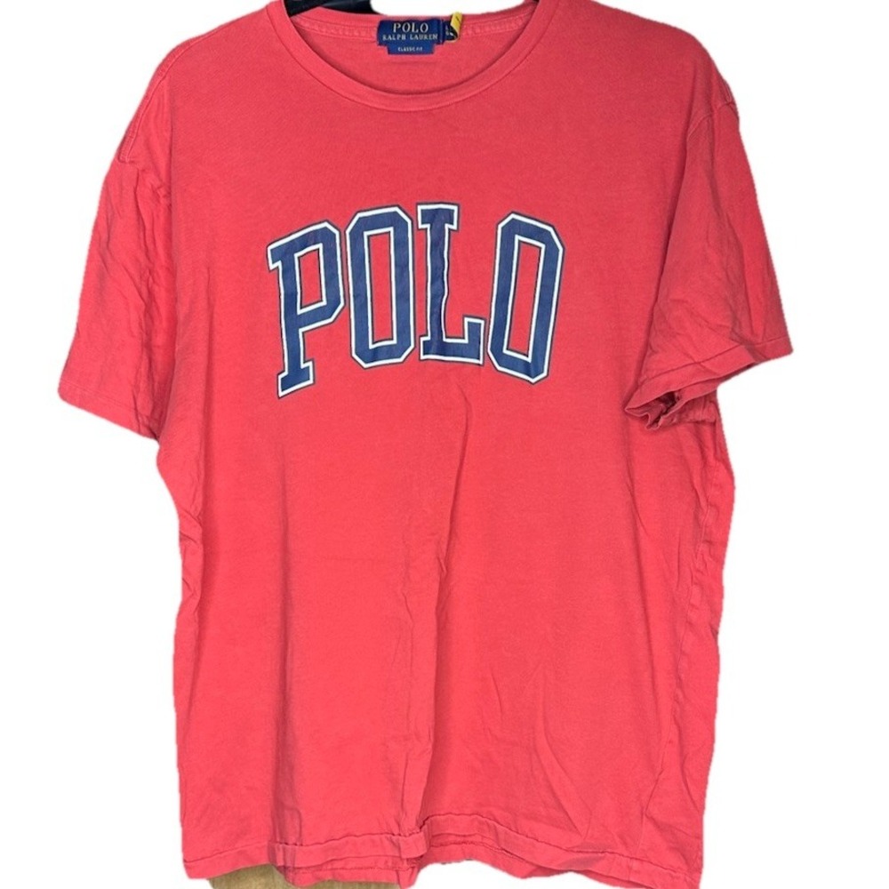 Vtg Polo Ralph Lauren T-Shirt Spell Out‎ Faded Red White Blue Single Stitch 90s
